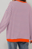 Marit | Women's Oversized Ribbed Striped Crew-Neck Balloon-Sleeve Sweatshirt Pullover with Knit