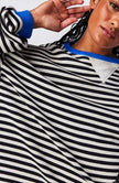 Marit | Women's Oversized Ribbed Striped Crew-Neck Balloon-Sleeve Sweatshirt Pullover with Knit