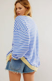 Marit | Women's Oversized Ribbed Striped Crew-Neck Balloon-Sleeve Sweatshirt Pullover with Knit