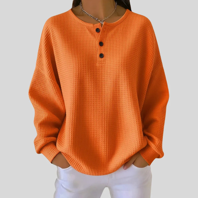 Maud | Women's Waffle-Knit Ribbed Button-Front Sweatshirt Pullover with Cozy for Casual