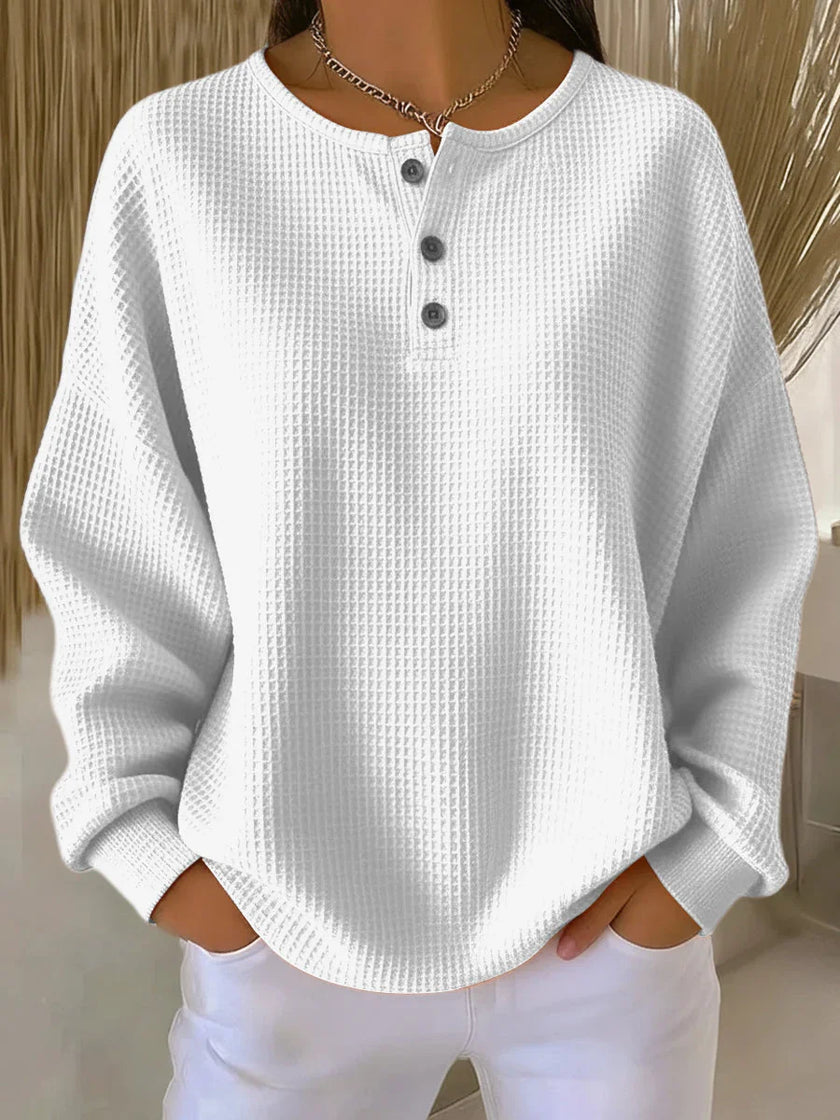 Maud | Women's Waffle-Knit Ribbed Button-Front Sweatshirt Pullover with Cozy for Casual