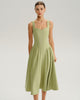 Sage green FJØRNA sweetheart neckline midi dress for women, woven polyester fabric, perfect for wedding guest attire.