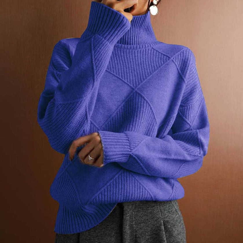 Sofie | Women's Argyle Knit Relaxed Turtleneck Sweater with Geometric for Casual