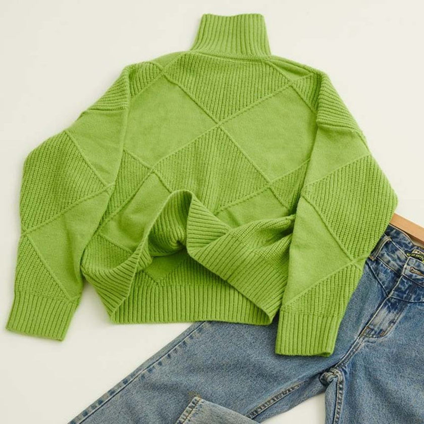 Sofie | Women's Argyle Knit Relaxed Turtleneck Sweater with Geometric for Casual
