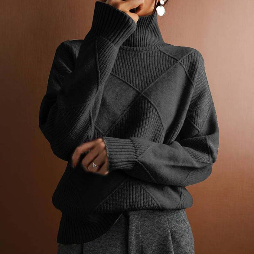 Sofie | Women's Argyle Knit Relaxed Turtleneck Sweater with Geometric for Casual