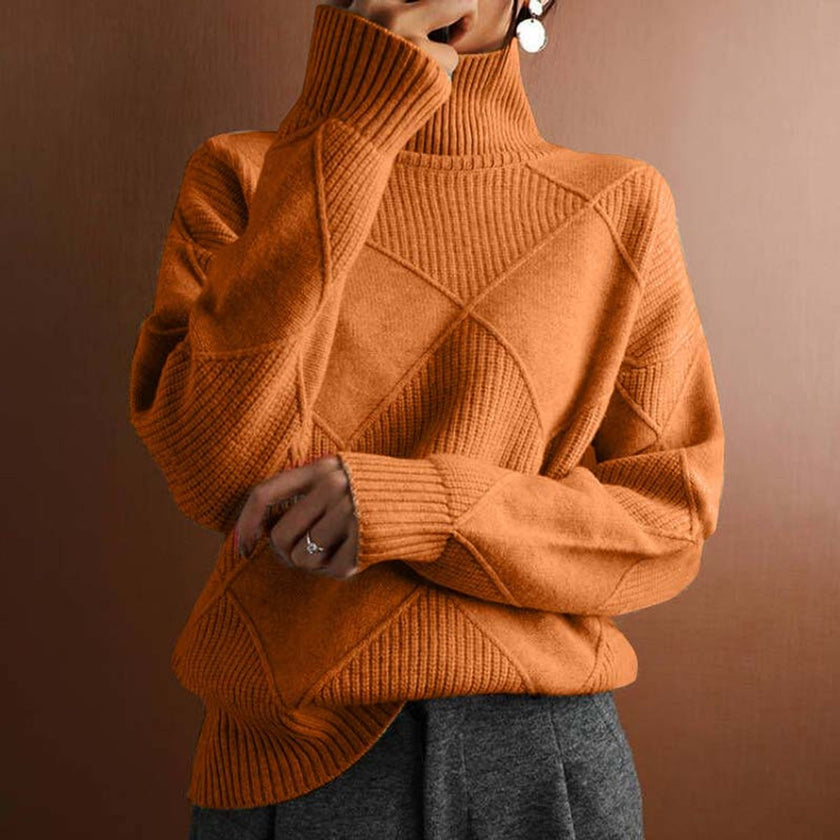 Sofie | Women's Argyle Knit Relaxed Turtleneck Sweater with Geometric for Casual