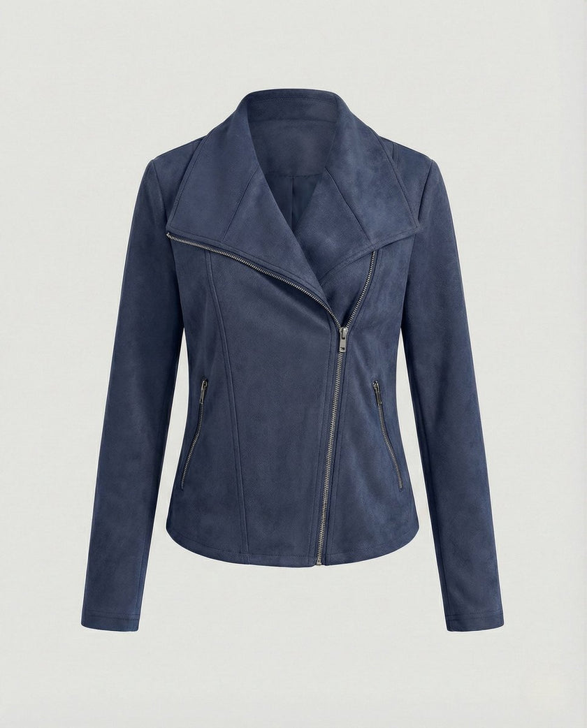 Faux Suede Biker Jacket Women Tailored Asymmetric Zip Moto
