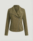 Faux Suede Biker Jacket Women Tailored Asymmetric Zip Moto