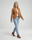 Faux Suede Biker Jacket Women Tailored Asymmetric Zip Moto
