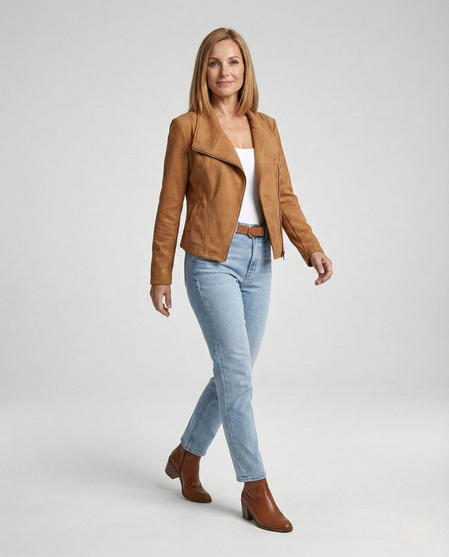 Sadie | Asymmetric Suede Moto Jacket for Women
