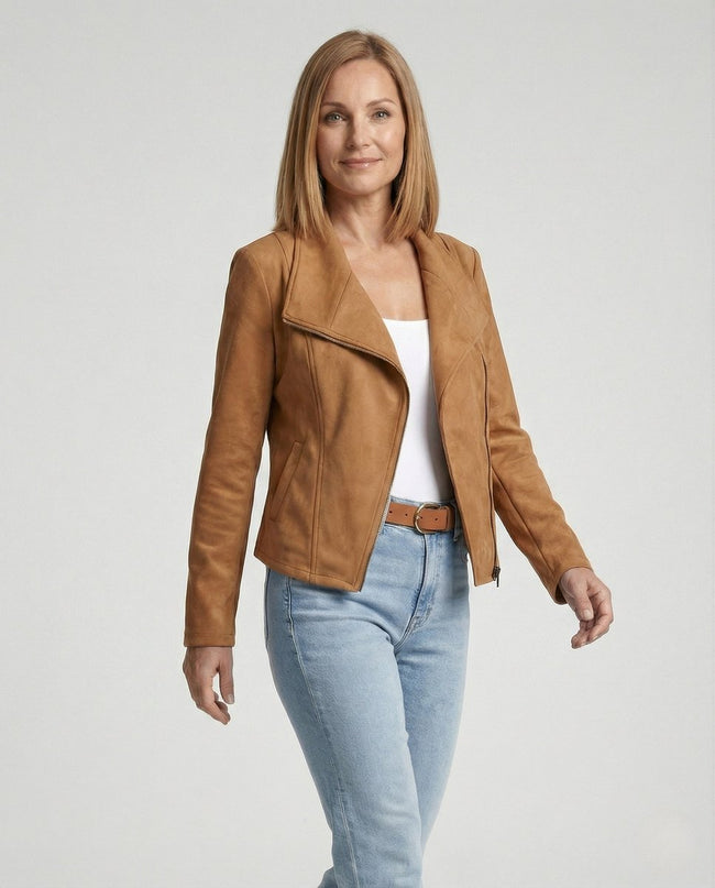 Sadie | Asymmetric Suede Moto Jacket for Women