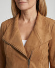 Faux Suede Biker Jacket Women Tailored Asymmetric Zip Moto