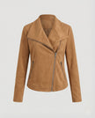 Faux Suede Biker Jacket Women Tailored Asymmetric Zip Moto