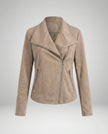 Faux Suede Biker Jacket Women Tailored Asymmetric Zip Moto