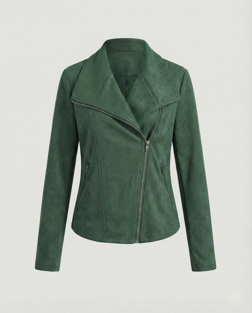 Faux Suede Biker Jacket Women Tailored Asymmetric Zip Moto