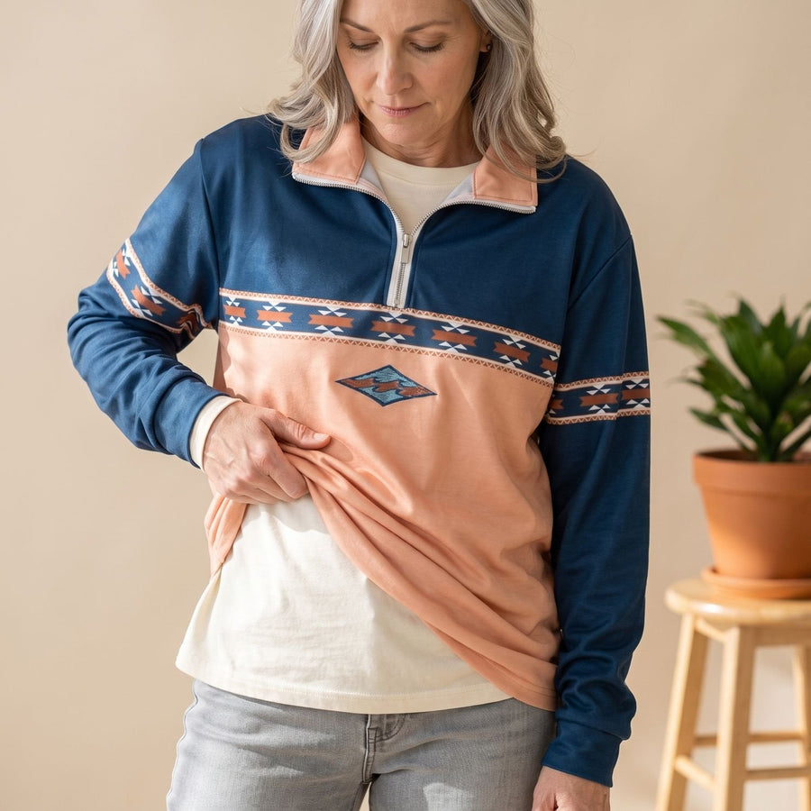 Aztec Print Half-Zip Collar Jumper Sweater Relaxed Fit for Women | Eleanor