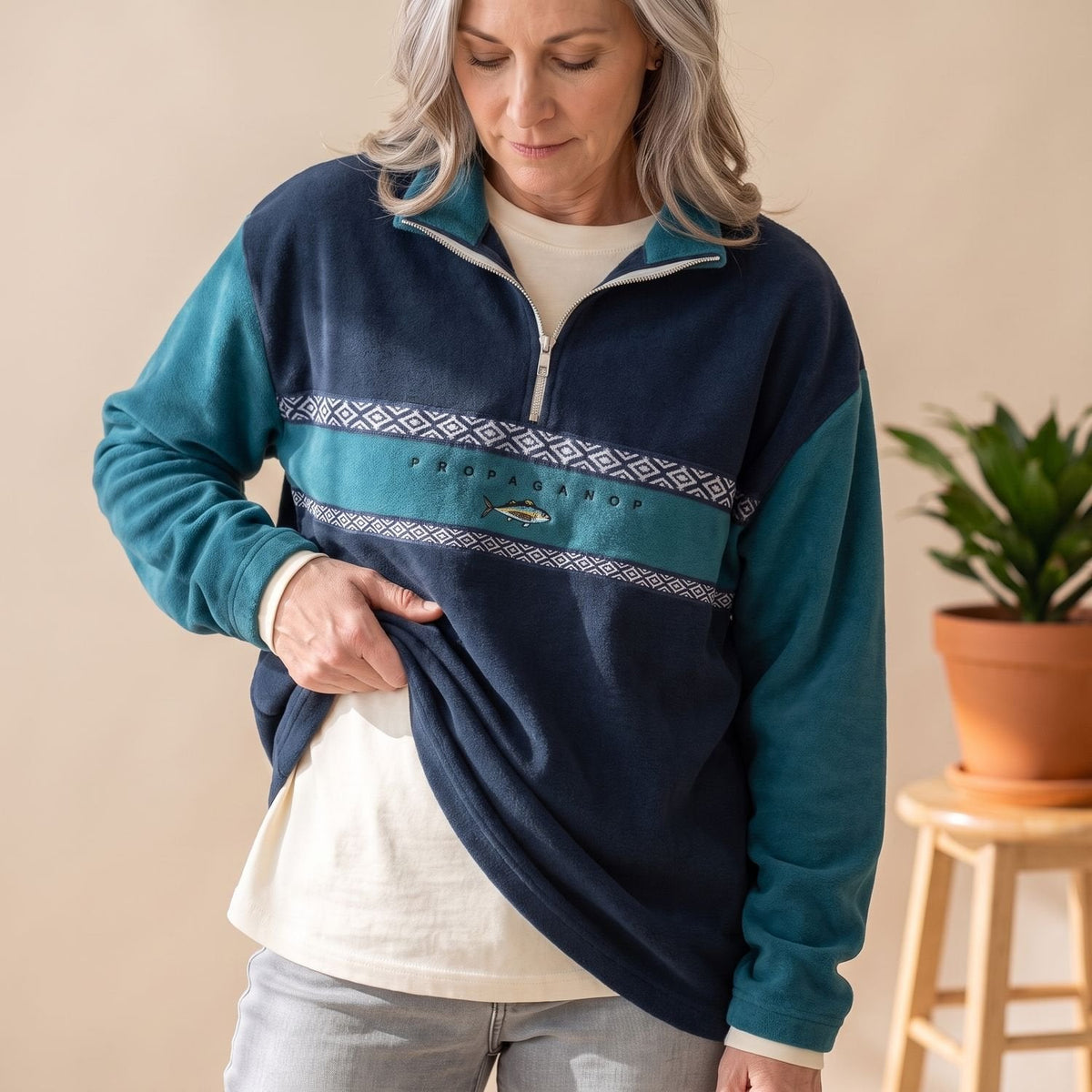 Aztec Print Half-Zip Collar Jumper Sweater Relaxed Fit for Women | Eleanor