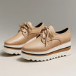 Sophia | Women's Beige Platform Oxford Lace-Up Wedge Sneakers