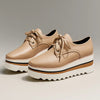 Sophia | Women's Beige Platform Oxford Lace-Up Wedge Sneakers