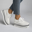Sophia | Women's Beige Platform Oxford Lace-Up Wedge Sneakers