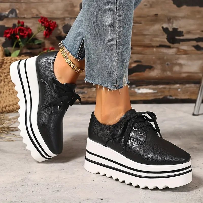 Sophia | Women's Beige Platform Oxford Lace-Up Wedge Sneakers