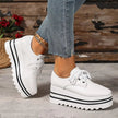 Sophia | Women's Beige Platform Oxford Lace-Up Wedge Sneakers