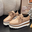 Sophia | Women's Beige Platform Oxford Lace-Up Wedge Sneakers