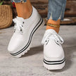 Sophia | Women's Beige Platform Oxford Lace-Up Wedge Sneakers