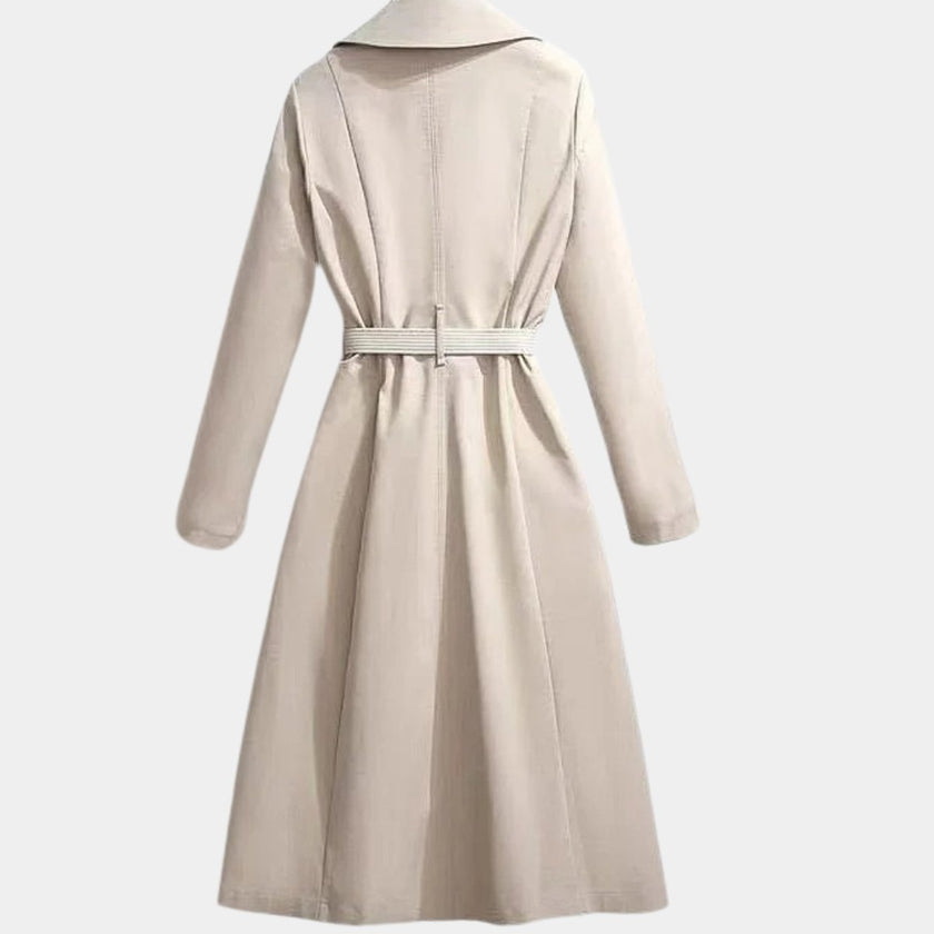 Trench Coat Women Belted Midi A-Line Classic Flap Pocket