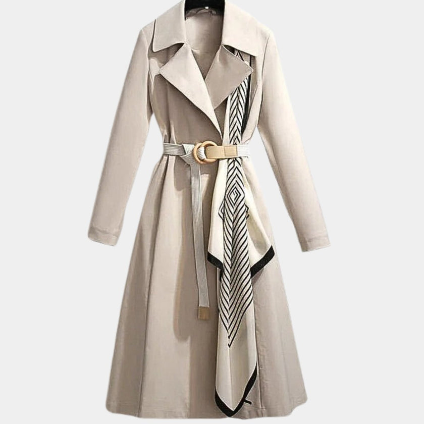 Trench Coat Women Belted Midi A-Line Classic Flap Pocket