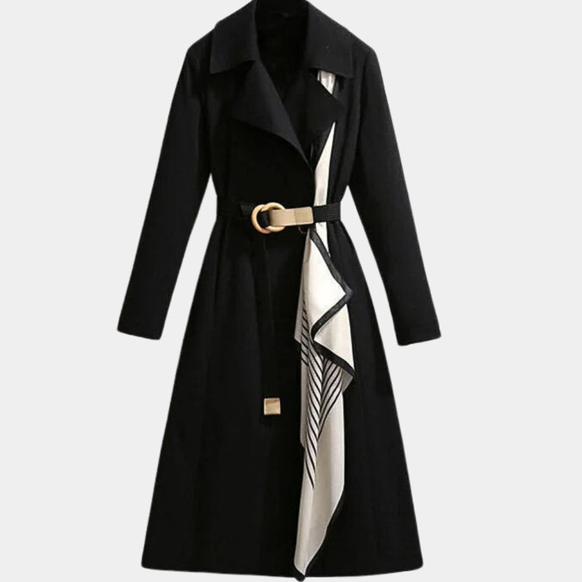Trench Coat Women Belted Midi A-Line Classic Flap Pocket