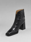 Harper | Women's Black Leather Square-Toe Block Heel Ankle Boots