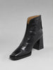 Harper | Women's Black Leather Square-Toe Block Heel Ankle Boots