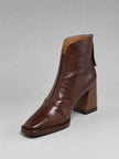 Harper | Women's Black Leather Square-Toe Block Heel Ankle Boots