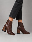 Harper | Women's Black Leather Square-Toe Block Heel Ankle Boots