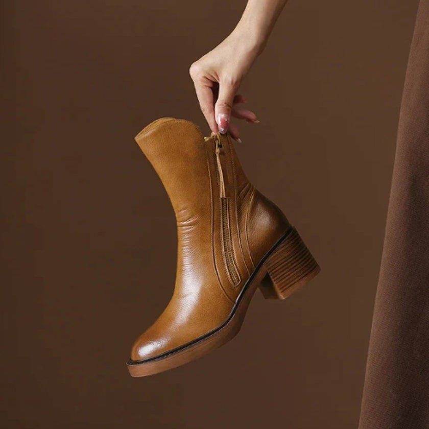 Harper | Women's Block-Heel Side-Zip Leather Ankle Boots