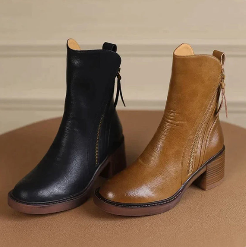 Harper | Women's Block-Heel Side-Zip Leather Ankle Boots