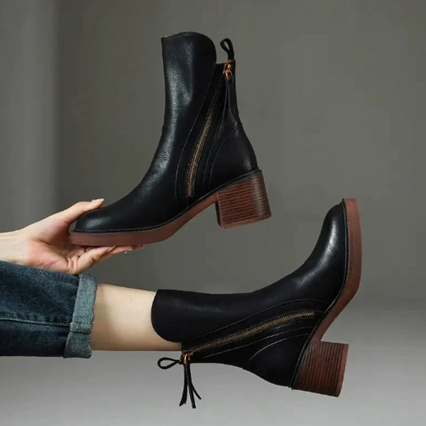 Harper | Women's Block-Heel Side-Zip Leather Ankle Boots