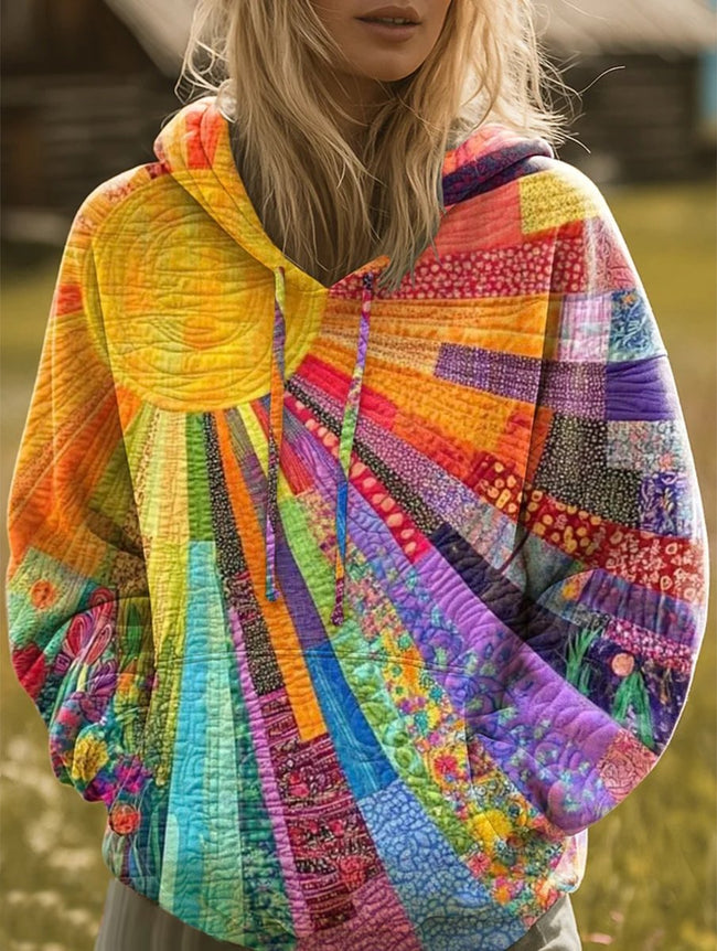 Emma | Women's Loose-Fit Patchwork Floral Hooded Sweater Pullover with Knit for Layering
