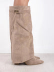 Grace | Women's Boots Black Suede Fold-Over Gold Clasp Knee-High