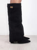 Grace | Women's Boots Black Suede Fold-Over Gold Clasp Knee-High