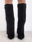 Grace | Women's Boots Black Suede Fold-Over Gold Clasp Knee-High