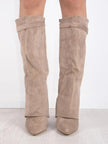 Grace | Women's Boots Black Suede Fold-Over Gold Clasp Knee-High