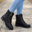 Aria | Women's Boots Quilted Faux Leather Lace-Up Side Zip Ankle Booties