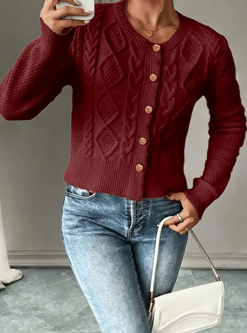 Madison | Women's Cropped Turtleneck Button-Front Cardigan Knit Sweater with Cozy for Layering