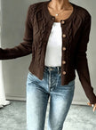 Madison | Women's Cropped Turtleneck Button-Front Cardigan Knit Sweater with Cozy for Layering