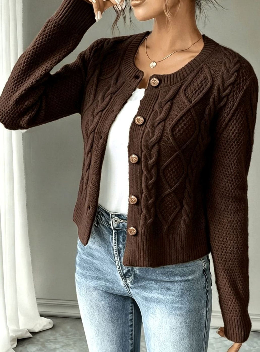 Madison | Women's Cropped Turtleneck Button-Front Cardigan Knit Sweater with Cozy for Layering