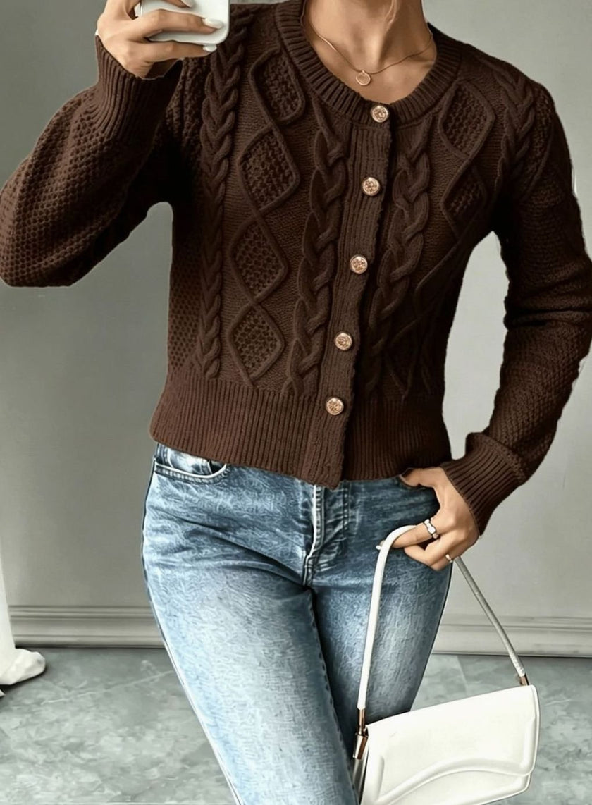 Madison | Women's Cropped Turtleneck Button-Front Cardigan Knit Sweater with Cozy for Layering