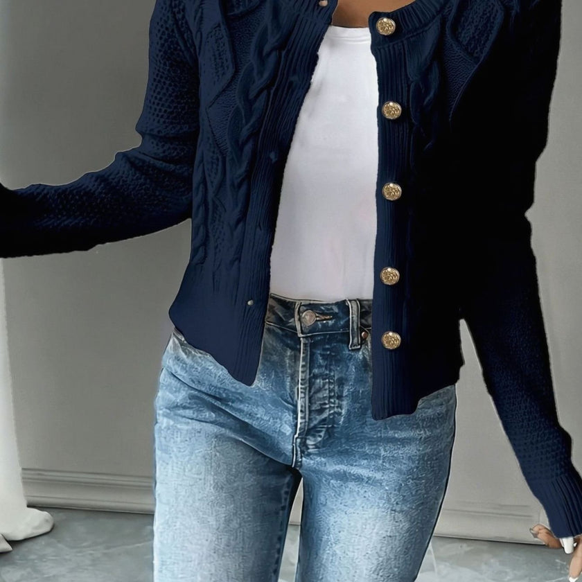 Madison | Women's Cropped Turtleneck Button-Front Cardigan Knit Sweater with Cozy for Layering