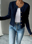 Madison | Women's Cropped Turtleneck Button-Front Cardigan Knit Sweater with Cozy for Layering
